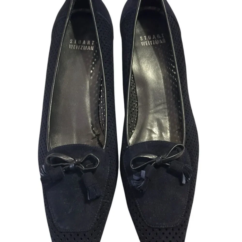 Stuart Weitzman Black Suede Kitten Hill Pumps Size 8 Nwot